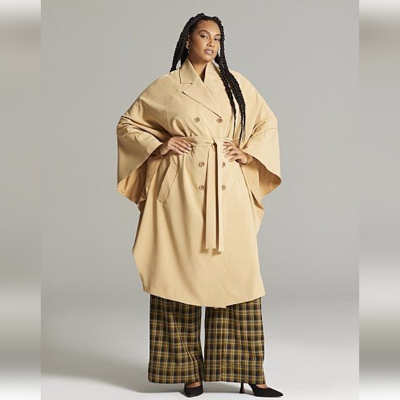 Gabrielle Union Fashion to Figure Jackets & Blazers - Plus Size Maddisyn Tie-Waist Cape Coat-Gabrielle Union x FTF in Iced Coffee Sz 2
